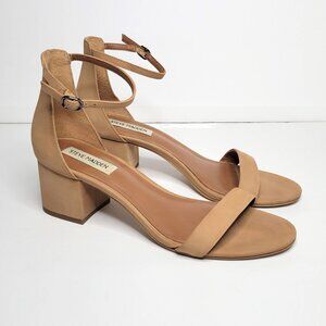 Steve Madden Women's Irenee Sandals Leather Suede Nude Tan Block Heels - 9.5
